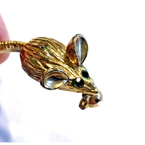 Vintage Mice Mouse Scatter Pins Articulated Tails Goldtone Green Rhinestone Eyes - Picture 5 of 7